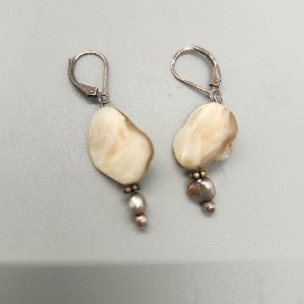 vintage Natural Color Mother of Pearl Shell Handmade Drop Dangle Earrings